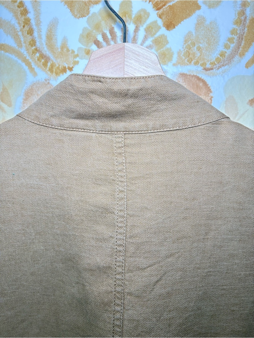Nicole Miller Distressed Utility Jacket Tan Cotton Blend Snap Front Safari - Picture 8 of 10